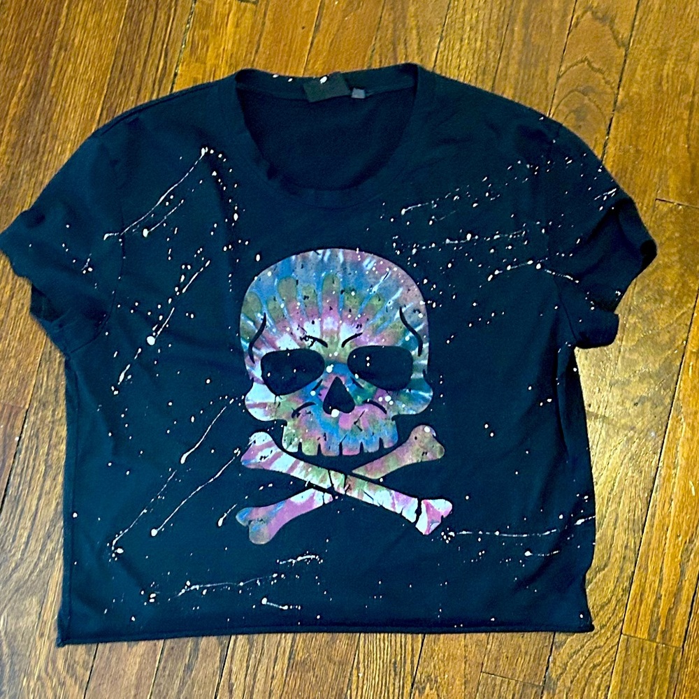 FIREHOUSE Skull & Splatter Paint Distressed Boxy Tee, OSM
